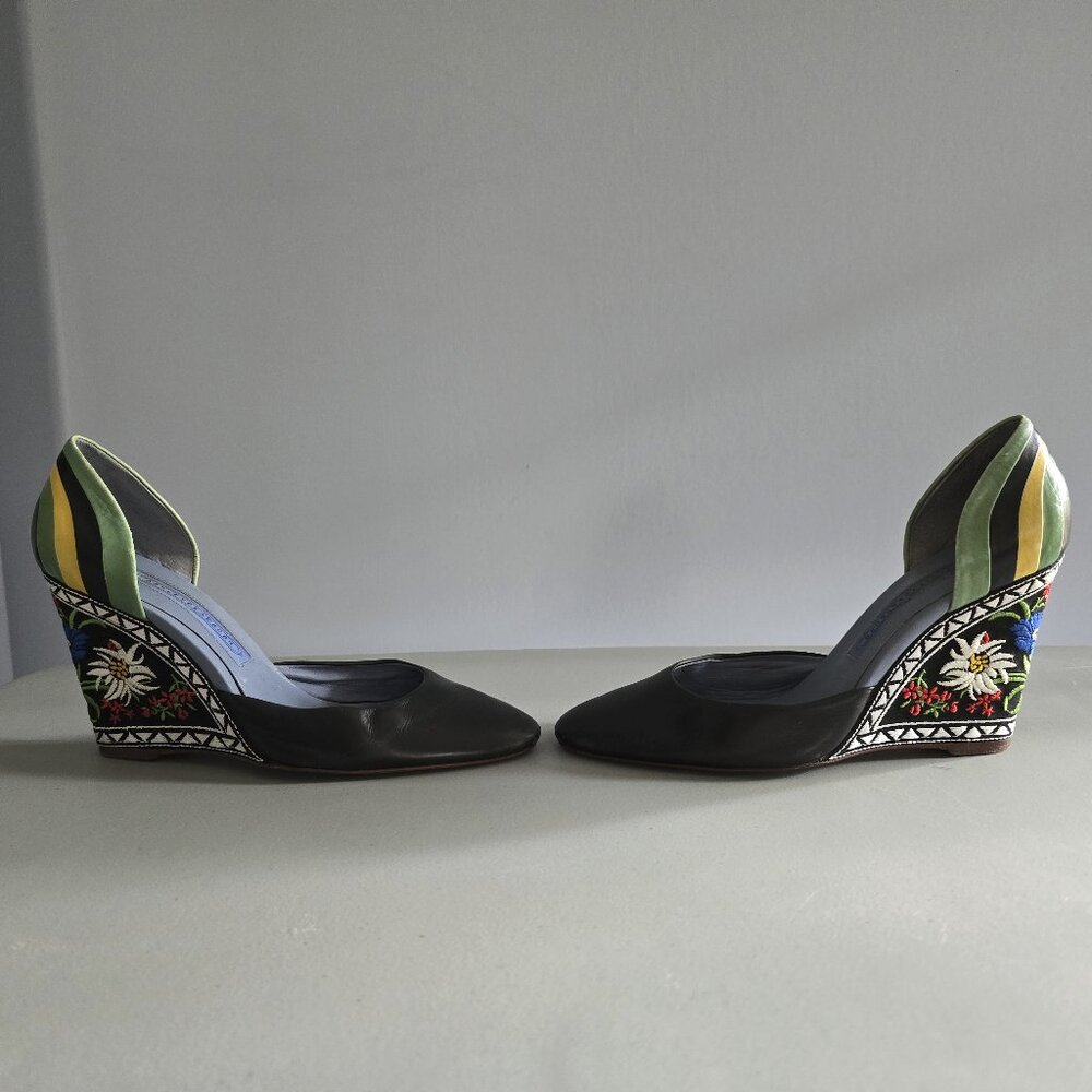 Handcrafted Embroidered Wedge Heels • Floral Boho Statement Shoes
